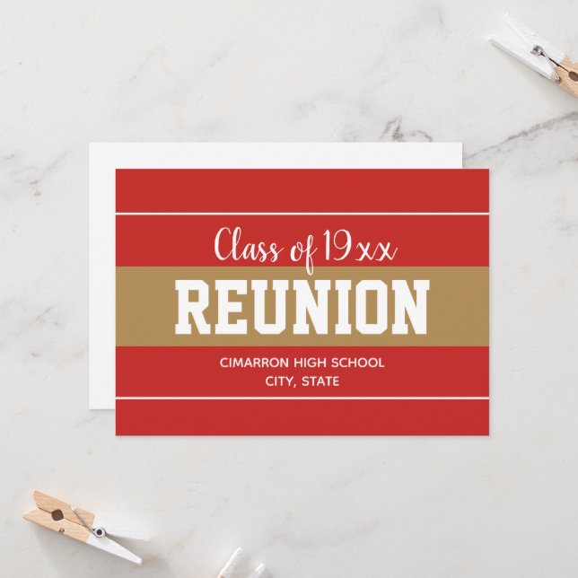 Red and Gold Any Year School Reunion Invitation (Devant/Arrière en situation)