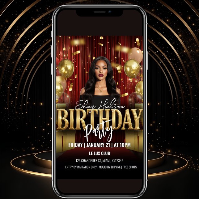 Red and Gold Birthday Party Invitation (Créateur téléchargé)