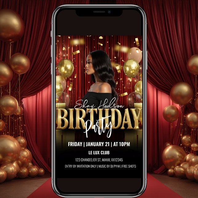 Red and Gold Birthday Party Invitation (Créateur téléchargé)