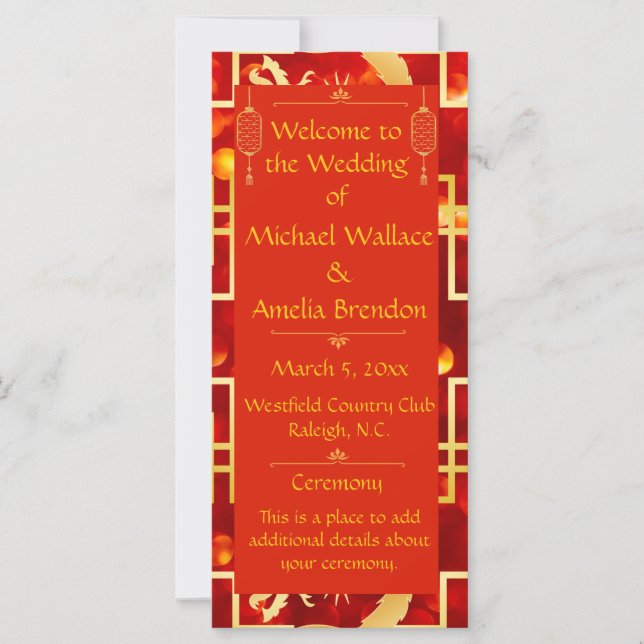 Red and Gold Dragon Wedding Programme (Devant)