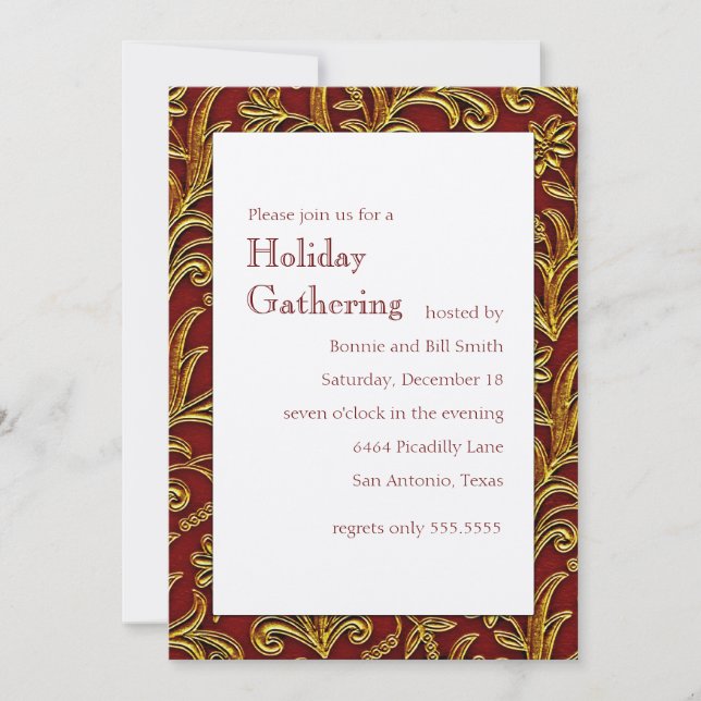 Red and Gold Elegant Holiday Party Invitation (Devant)