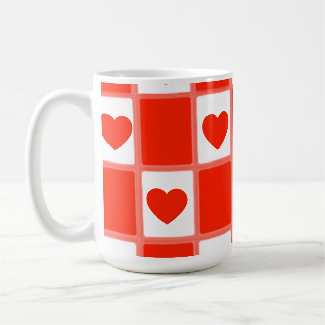 Red and white hearts pattern gift Latte Mug (Gauche)