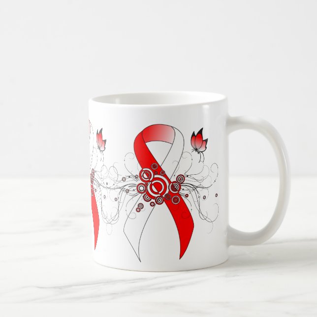 Red and White Ribbon with Butterfly Coffee Mug (Droite)