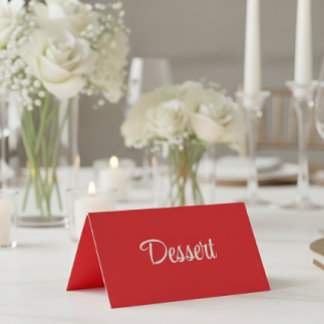 Red and White Script Dessert Buffet Table Card