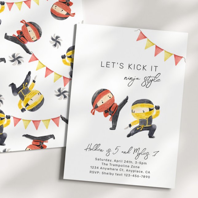 Red and Yellow Ninja Birthday Invitation (Créateur téléchargé)