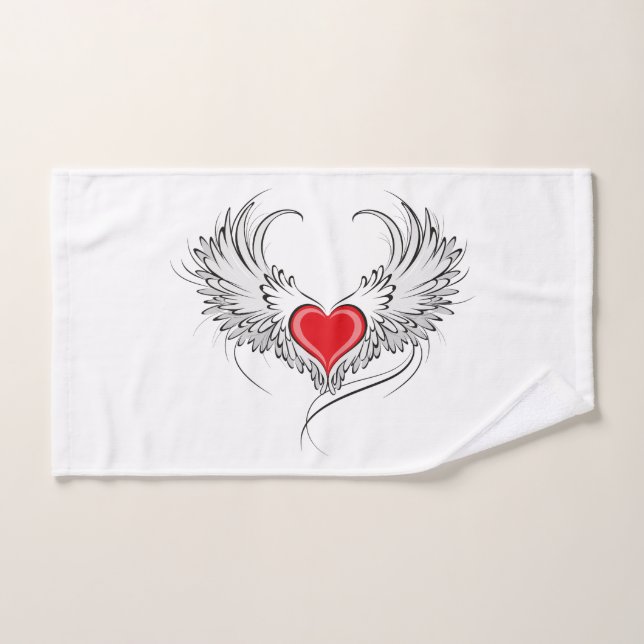 Red Angel Coeur avec ailes (Serviette à main)