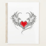 Red Angel Coeur avec ailes<br><div class="desc">Coeur rouge peint de façon artistique avec ailes d'ange gris,  décoré de contour lisse noir.</div>