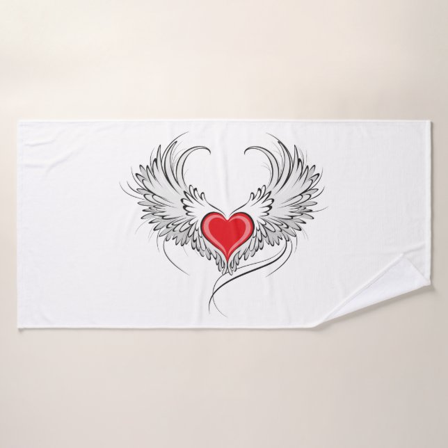 Red Angel Coeur avec ailes (Serviette de bain)