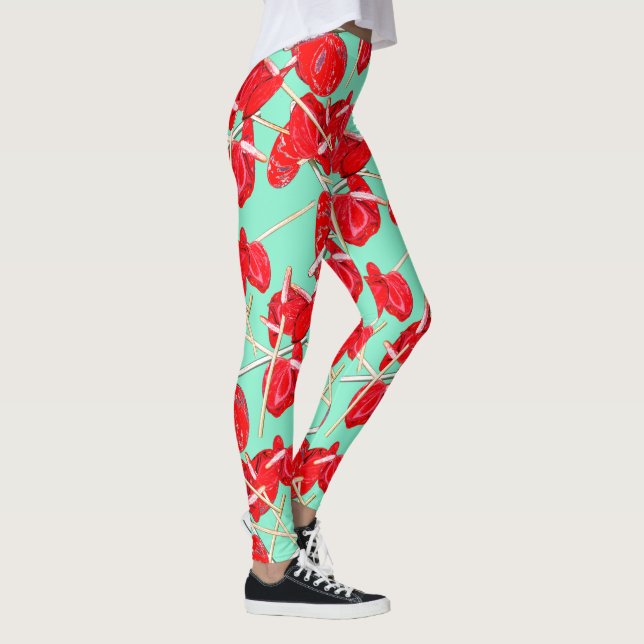 Red Anthurium Flowers Motif Champ Leggings (Droite)