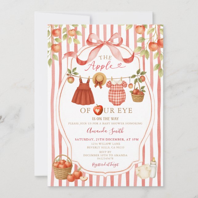 Red Apple Bow Fall Baby Shower Invitations (Devant)
