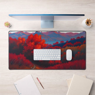 Red Autumn Forest Desk Mat - Cosy Fall Desk Deck