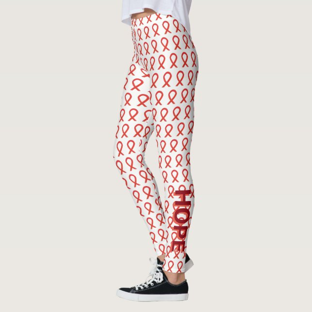 Red Awareness Ribbon Hope and Cure Custom Leggings (Gauche)