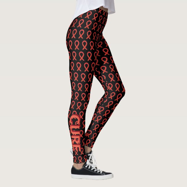 Red Awareness Ribbon Hope and Cure Custom Leggings (Droite)