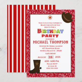 Red Bandana Western Cowboy Invitation d'anniversai
