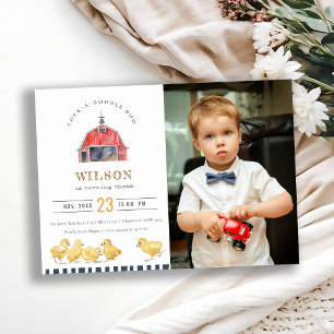 Red Barn Chicks Aquarelle Photo Invitation d'anniv