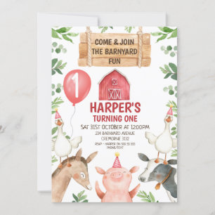 Red Barn Farm Barnyard Fun Anniversaire Invitation