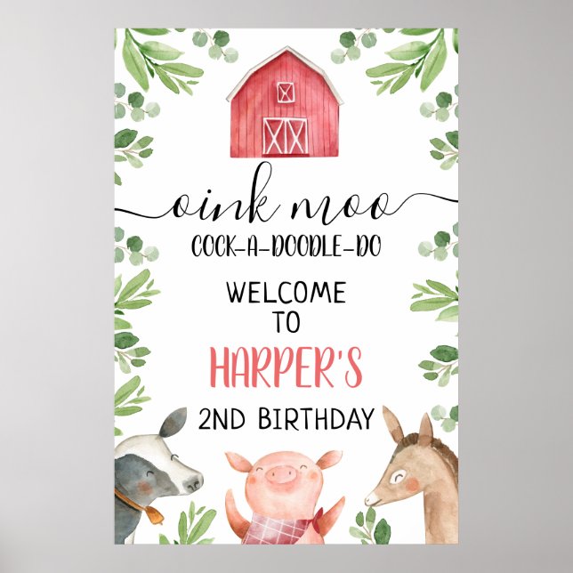 Red Barn Farm Foliage Affiche de bienvenue d'anniv (Devant)