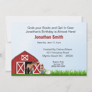 Red Barn Invitation de fête d'anniversaire