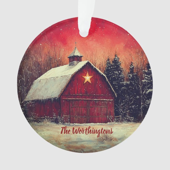 Red Barn with Star and Trees Farmhouse Monogram (devant)
