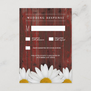 Red Barn Wood Rustic Daisy Wedding Cartes RSVP