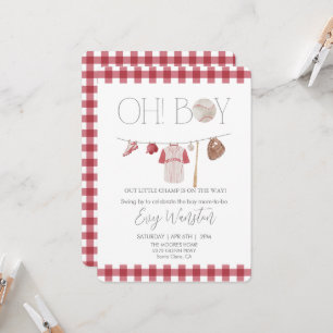Red baseball Oh, garçon baby shower invitation