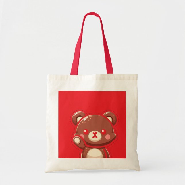 Red Bear Tote Bag – Cute & Simple Canvas Bag (Devant)