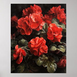 Red Begonia Flowers Art Print Poster