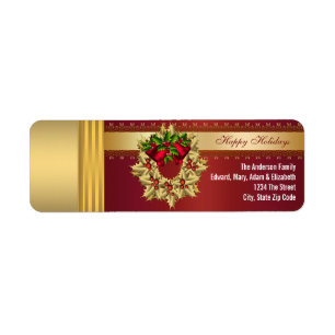 Red Bells Gold Holly Rouge Étiquettes de adresse d
