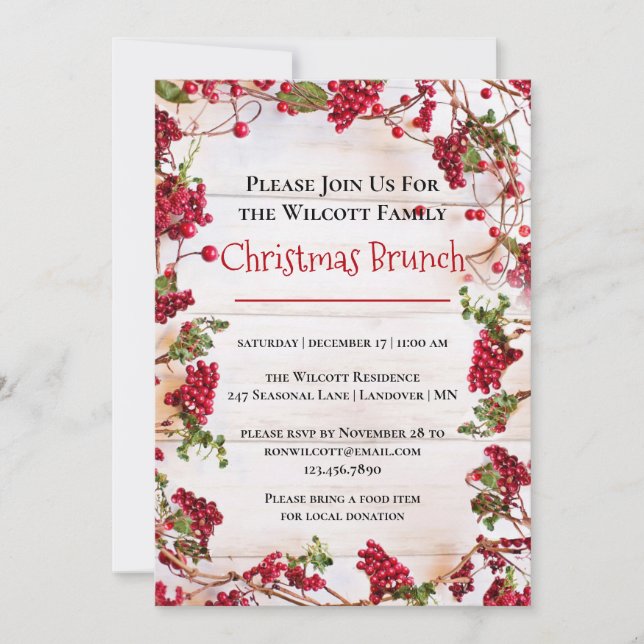 Red Berries Christmas Holiday Brunch Invitation (Devant)