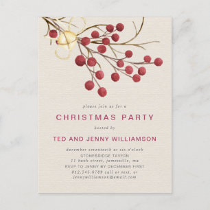 Red Berry Christmas Party Invitation Carte postale