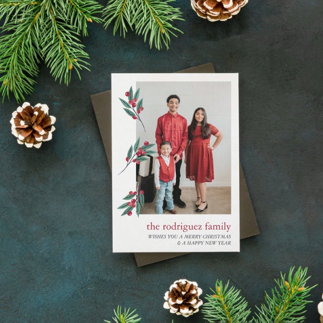 Red Berry Twigs Photo Joyeux Noël Carte de vacance (Créateur téléchargé)