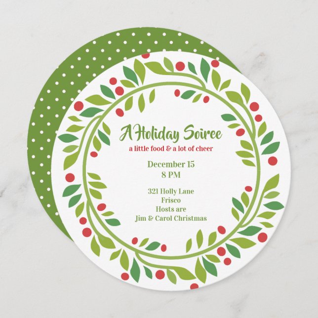 Red Berry Wreath Fête Invitation (Devant / Derrière)