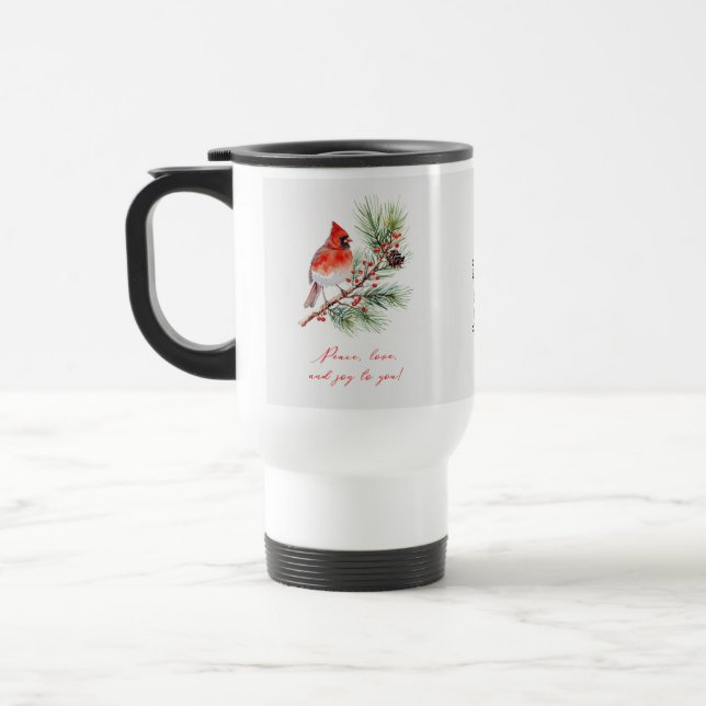 Red Bird Cardinal Christmas Travel Mug (Gauche)