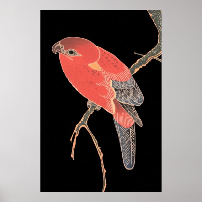 Red Bird Japanese Style Vintage Wall Art Poster (Devant)