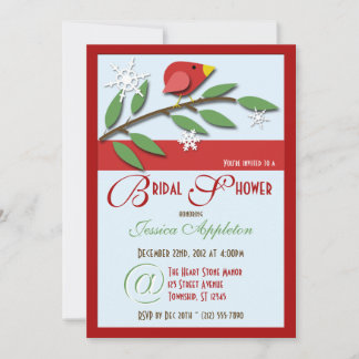 Red Bird on Branch - Invitations de douche nuptial