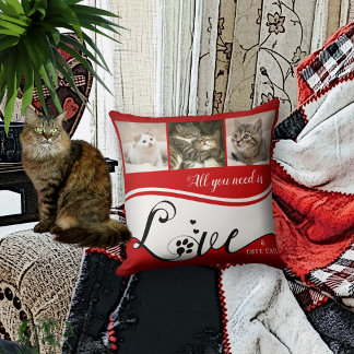 Red Black and White Your Cat Photos Coussin