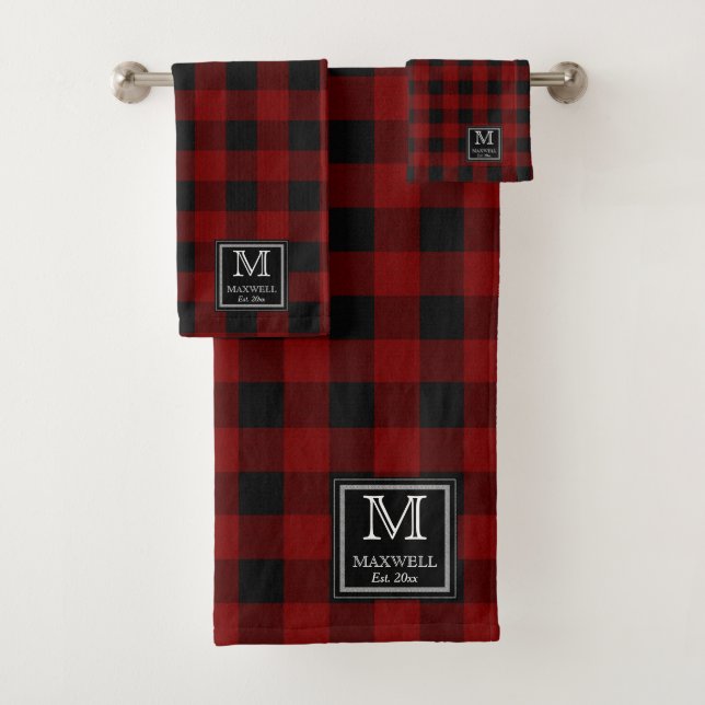 Red Black Buffalo Checks Motif Monogramme Nom Yr (En situation)