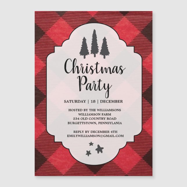 Red Black Buffalo Plaid Christmas Party Magazine (Devant)