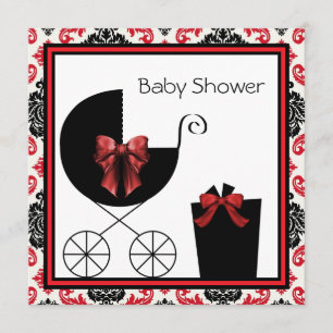 Red Black Damask Baby Shower Invitations