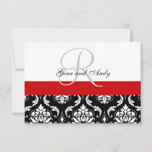 Red Black Damask Wedding RSVP For Square Invites
