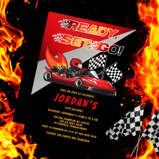 Red | Black Go Kart Racing Anniversaire Invitation