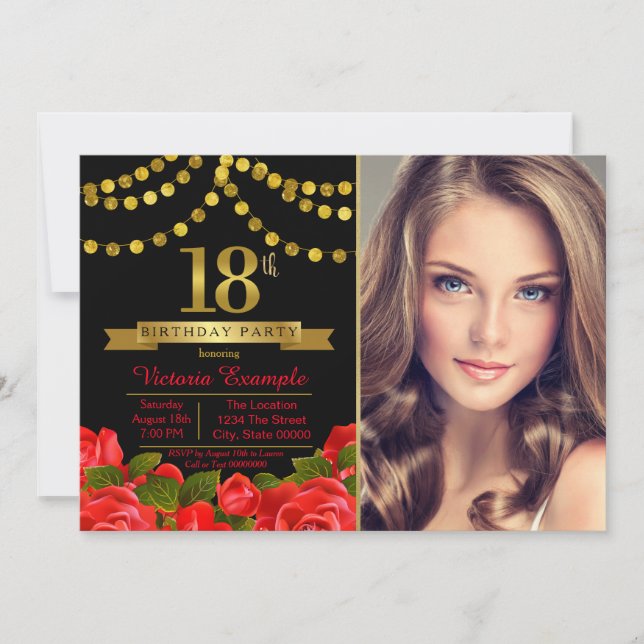 Red Black Gold 18th Birthday Party Invitation (Devant)