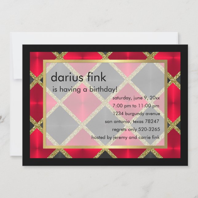 Red Black Gold Anniversaire de fête Invitation (Devant)