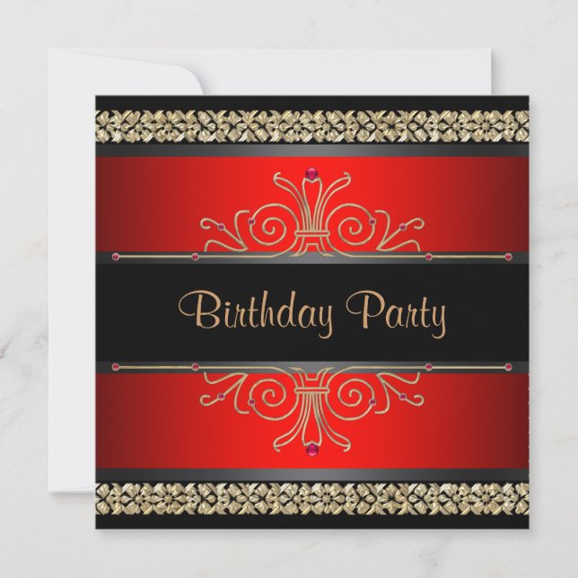 Red Black Gold Womans Anniversaire Invitations (Devant)