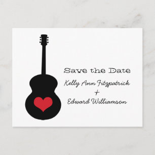 Red/Black Guitar Heart Enregistrer la date Carte p