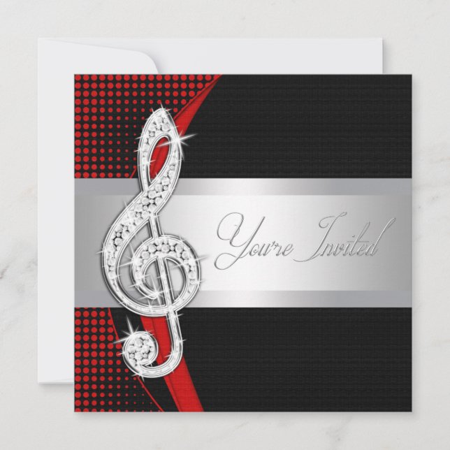 Red Black Music Treble Clef Considérant Invitation (Devant)
