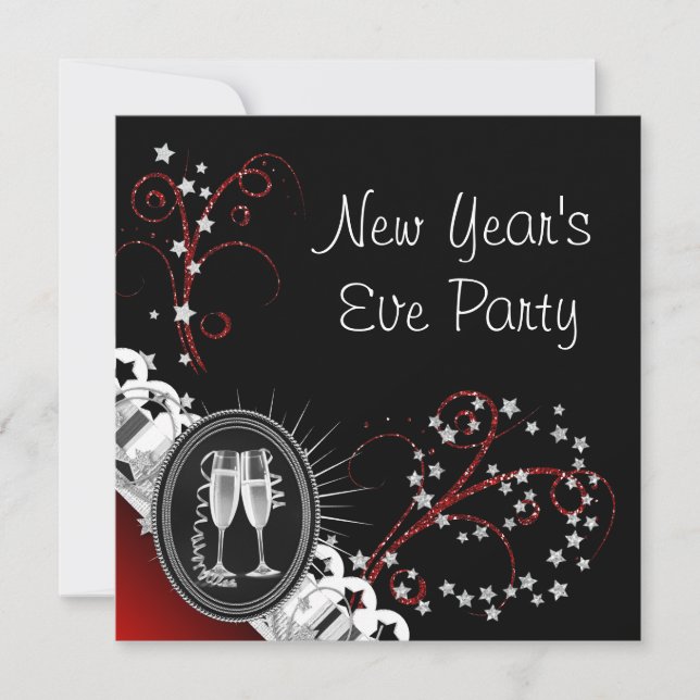 Red Black New Years Eve Party Invitations (Devant)