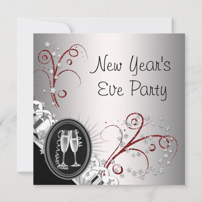 Red Black New Years Eve Party Invitations (Devant)