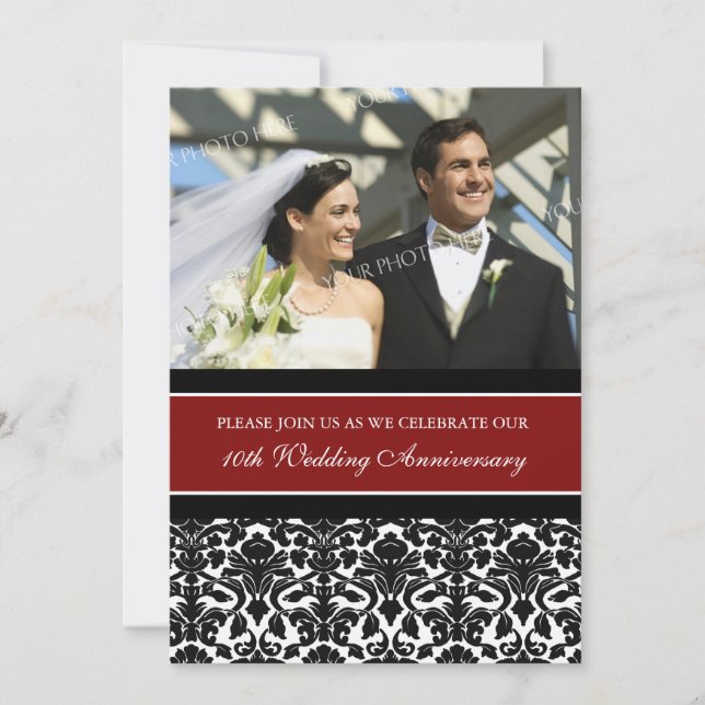 Red Black Photo 10th Anniversary Party Invitation (Devant)