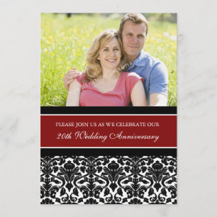 Red Black Photo 20th Anniversary Party Invitation